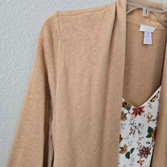 Chico's 2 Women's Tan Knit Cardigan Sweater Size Medium Open Front Office Long - Picture 2 of 15